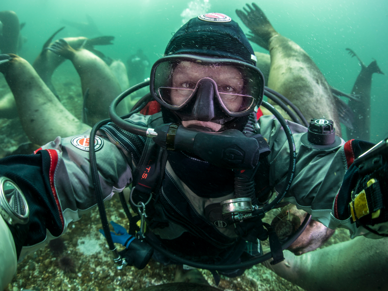 Heinerth shooting stellar sea lions in Hornby Island, British Columbia.